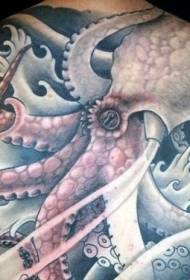Incredible painted octopus and wavy tattoo pattern on the back