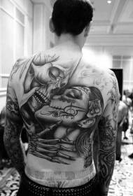 costas grande área preto e branco crânio mexicano casal tatuagem padrão