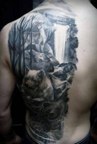 modeli tatuazh i natyrës së egër të zezë dhe të bardhë natyrore