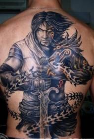πίσω μυστηριώδη ιππότης με σπαθί και μοτίβο τατουάζ σιδήρου αλυσίδα