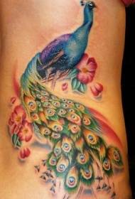 back wonderful color realistic big peacock tattoo pattern