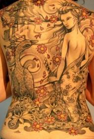 ສາວ back ງາມ Geisha ແລະຮູບແບບ tattoo phoenix
