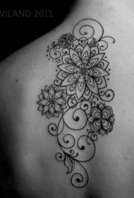 tilbake enkel svart linje blomster tatoveringsmønster