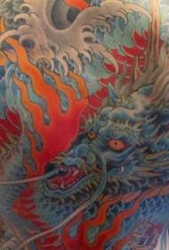 Atgal „Blue Dragon“ didelio ploto tatuiruotės modelis