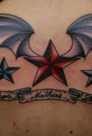 Modello di tatuaggio di stelle posteriori e ali di pipistrello
