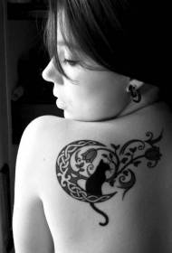 indietro grazioso tatuaggio con gatto e luna
