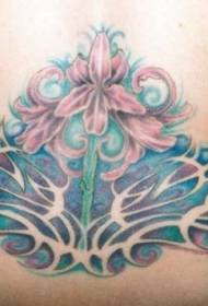 μέση όμορφο λουλούδι και τοτέμ φτερά μοτίβο τατουάζ