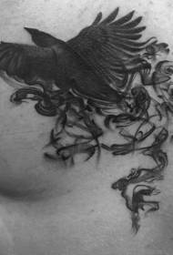 modello tatuaggio nero corvo misterioso posteriore