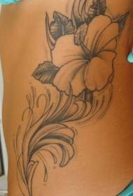 waist cute gray ink hibiscus tattoo pattern