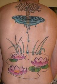 mtengo wakumbuyo ndi madzi okhala ndi mawonekedwe a lotus color tattoo