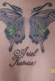 Back Colored Butterfly Letter Tattoo Pattern