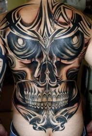 craniu spooky nero tatuatu di ritornu di mudellu di tatuaggio