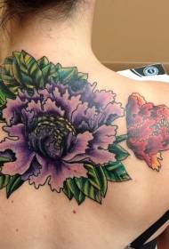 esquena colorida patró de tatuatge de flors de peonia