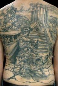 simple Black Age theme full back tattoo pattern