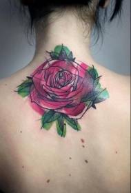 Terug elegante aquarel Rose Tattoo patroon