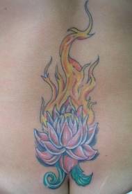 waist lotus and flame color tattoo pattern