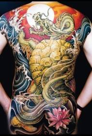 indietro Drago d'oro e loto in stile giapponese Modello del tatuaggio