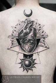geri gizemli siyah beyaz geometrik kalp güneş dövme deseni