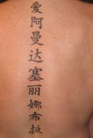 black Chinese tattoo pattern on the back vertebra