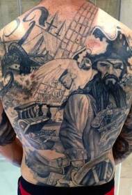 zpět úžasné černé a bílé staré pirátské téma tetování vzor