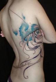 i-side rib watercolors enhle yokudweba ye-jellyfish tattoo iphethini