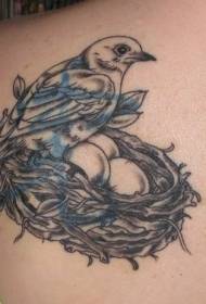 Back Bird and Bird's Nest Tattoo Pattern