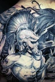 वापस अद्भुत काले और सफेद प्राचीन ग्रीक भगवान और घोड़े टैटू पैटर्न