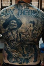 padrão de tatuagem de capacete de caveira de pirata legal completo nas costas