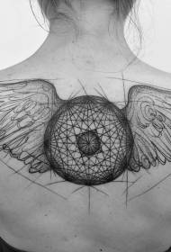 πίσω μαύρο στυλ σκίτσο γραμμή μυστηριώδη φτερά μοτίβο τατουάζ