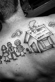 modello divertente del tatuaggio della grande famiglia del fumetto posteriore