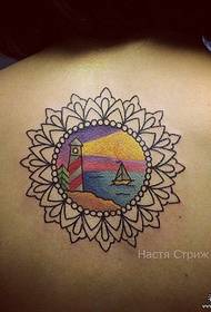 de volta pequeno patrón de tatuaxe de vainilla paisaxe costeira