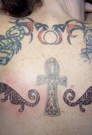 Modello di tatuaggio croce tigre e scorpione posteriore