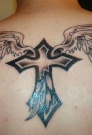 rygg svarta vingar och kors tatuering mönster