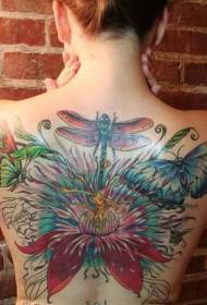 момиче обратно красива цветна татуировка цвете цвете татуировка модел