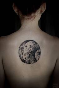 back black line sun and moon tattoo pattern