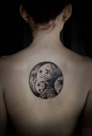 retro linea nera tatuaggio sole e luna