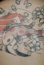 다시 꽃과 수영 오징어 문신 패턴