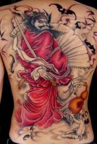 Ar ais Great Sínis Samurai Red Cape Tattoo Patrún 75493 - Ar ais patrún órga na Seapáine agus patrún tatúnna Lotus