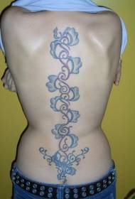 女孩的背部椎骨美麗的藤紋身圖案