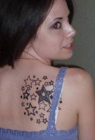 θηλυκό πίσω Μια ομάδα αστέρια μαύρο μοτίβο τατουάζ