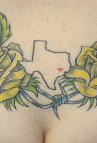 talie frumos trandafir galben și model de tatuaj de spini