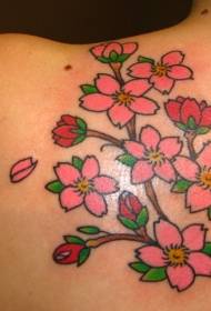 indietro bellissimo modello tradizionale di tatuaggio al gelsomino rosa