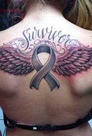 Ali posteriori e modello di tatuaggio con iscrizione del personaggio