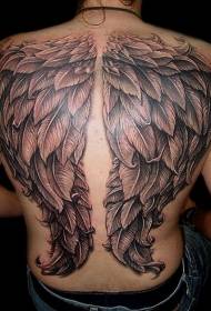back delicate black wings tattoo pattern