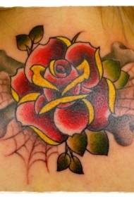 terug old school kleur grote roos tattoo patroon