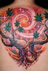 Back beautiful dream tree with starry tattoo pattern