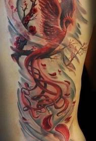 fenice rossa sul retro con motivo tatuaggio floreale