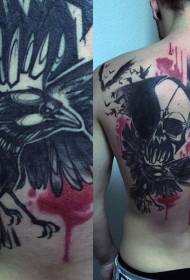 Patrón de tatuaxes en cor sanguenta e corvo de terror