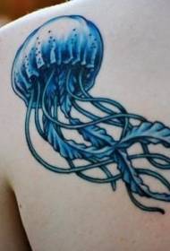Back Blue Realistesch Jellyfish Tattoo Muster
