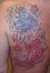 indietro due pesci koi e gruppo di tatuaggi floreali